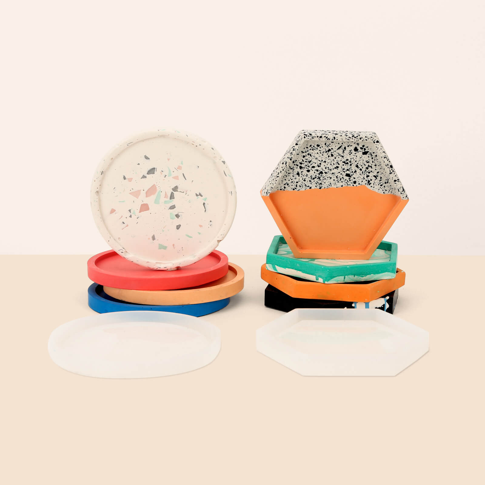 Set di stampi per sottobicchieri esagonali e rotondi 